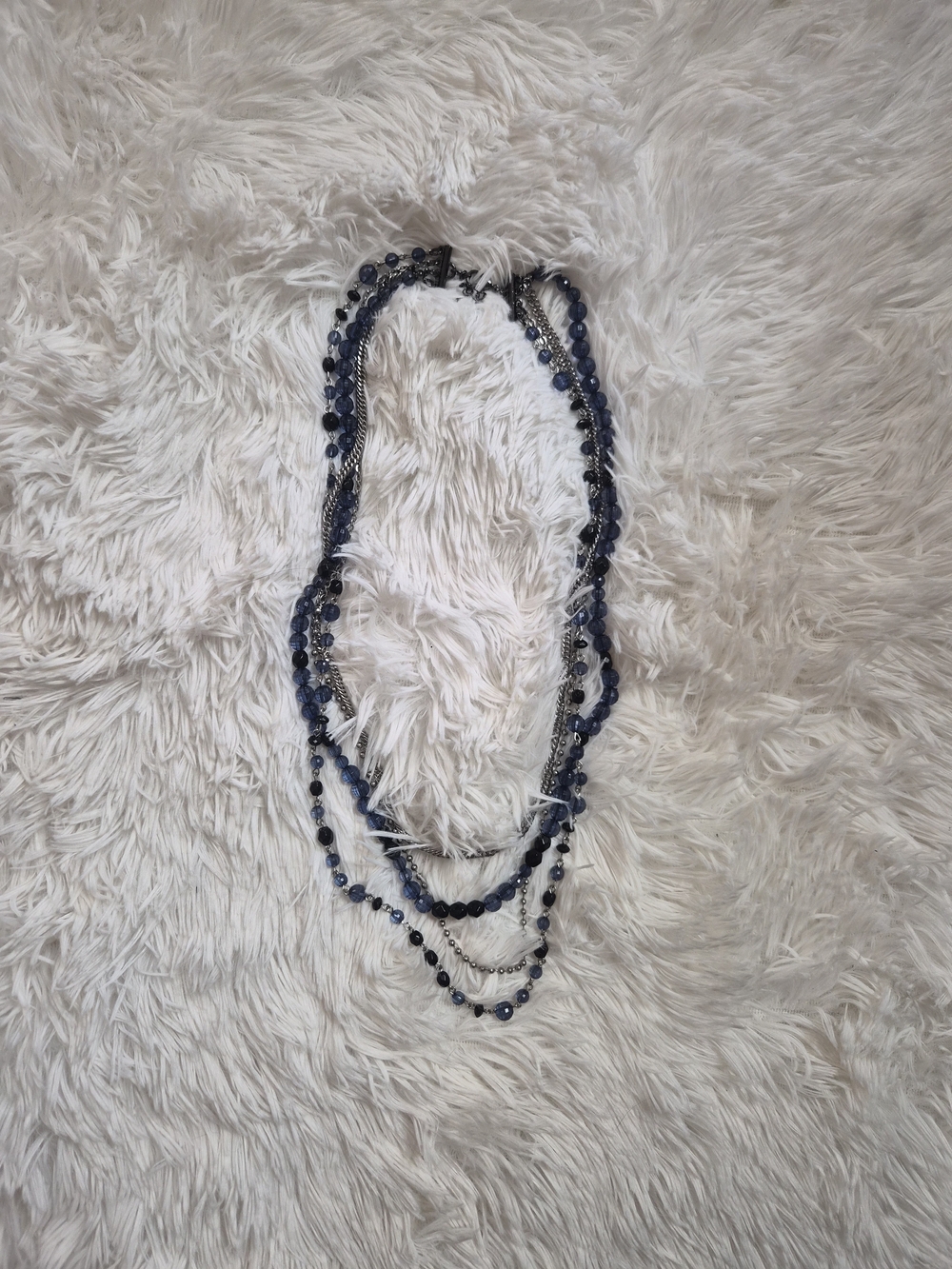 AEO Layered Necklace Beads Chain Blue Silver Tone American Eagle Outfitters